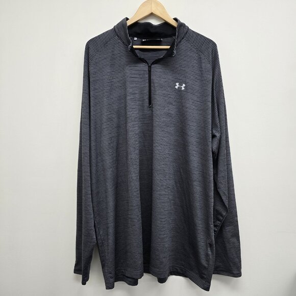 Under Armour Loose Fit 1/4 Zip Pullover Men's 3XLT Striped Gray Black Stretch - Picture 1 of 6